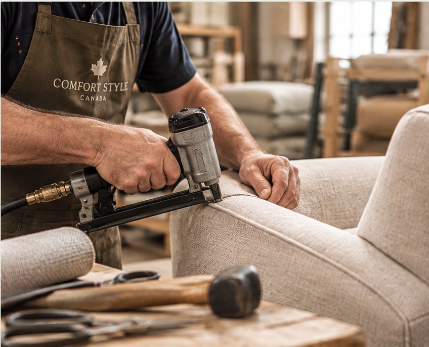 Upholstery craftsmanship scene
